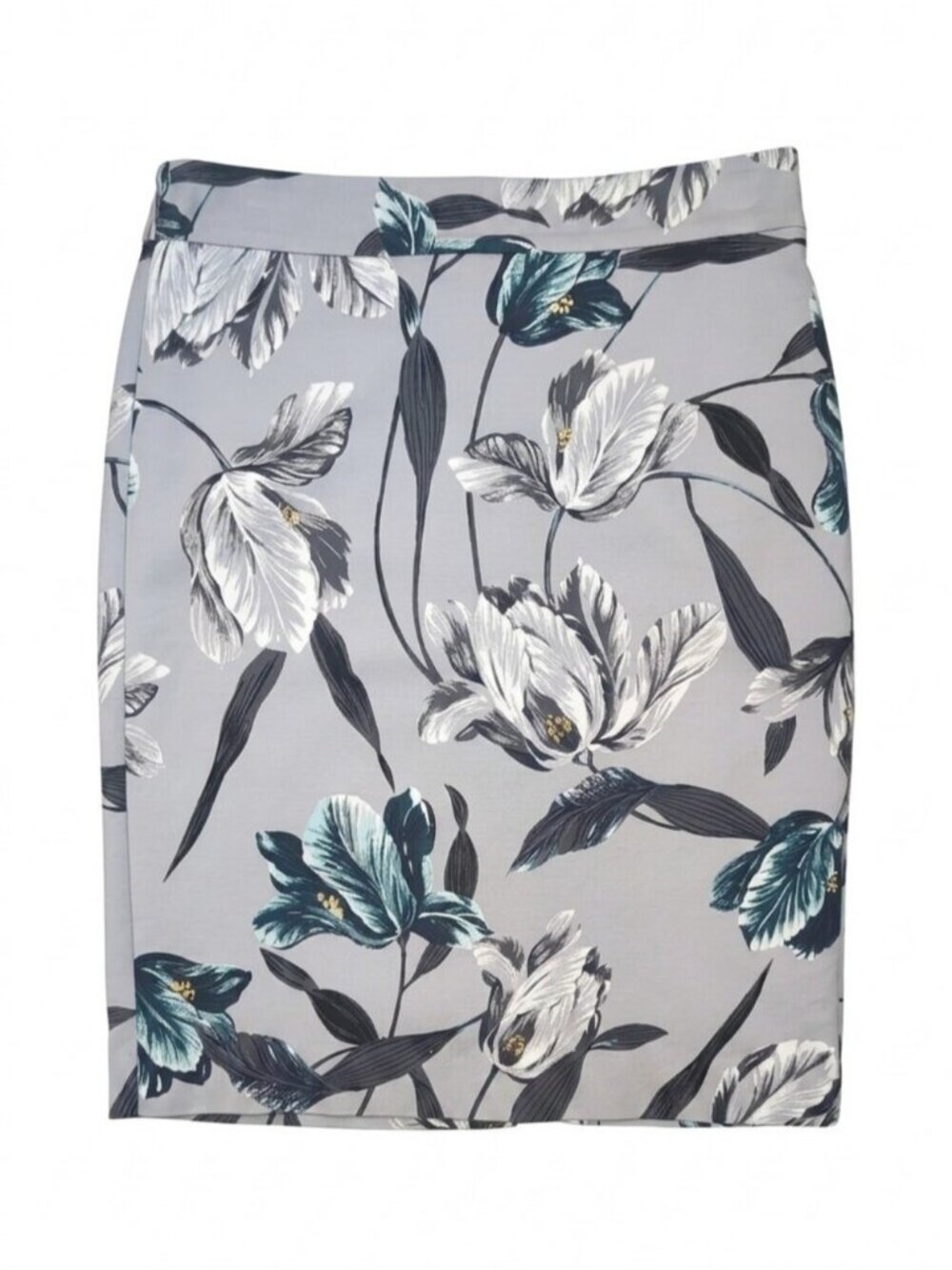 Ann Taylor Factory Floral Pencil Skirt Gray Teal Blue Womens Size 6 Spring